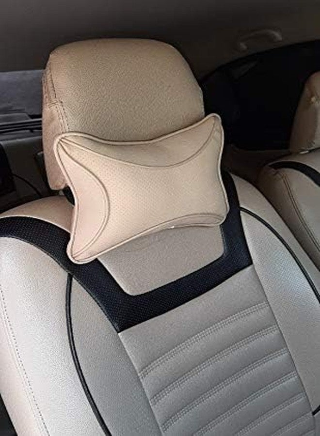 DHANVINE Car Dotted Beige Neck Rest Cushion Pillow Set of 2 Pcs Compatible with Tata Harrier - Image 3